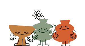 Three pottery characters standing together